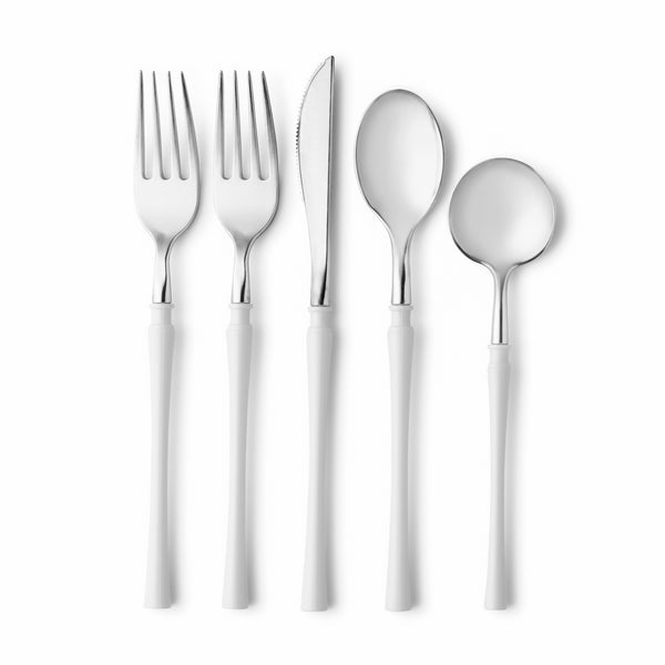 Fusion Collection White/Silver Flatware Set 40 Count - Setting for 8