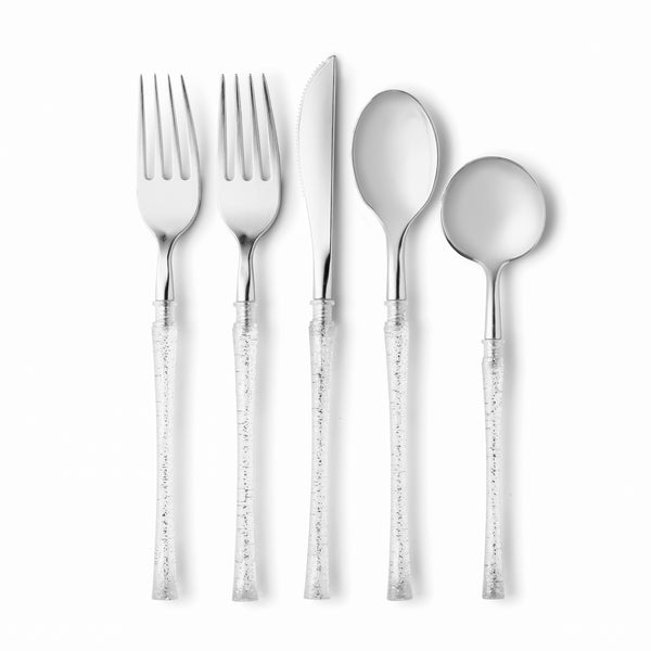 Fusion Collection Silver Glitter/Silver Flatware Set 40 Count - Setting for 8