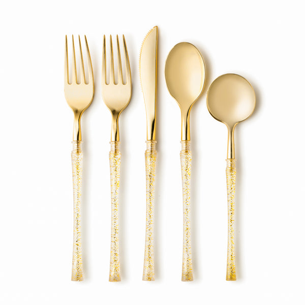 Fusion Collection Gold Glitter/Gold Flatware Set 40 Count - Setting for 8