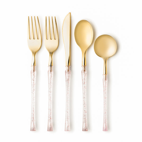 Fusion Collection Rose Gold Glitter and Gold Flatware