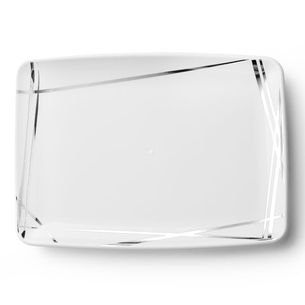 Twist White and Silver Rectangle Serving Dish - 2 Pack