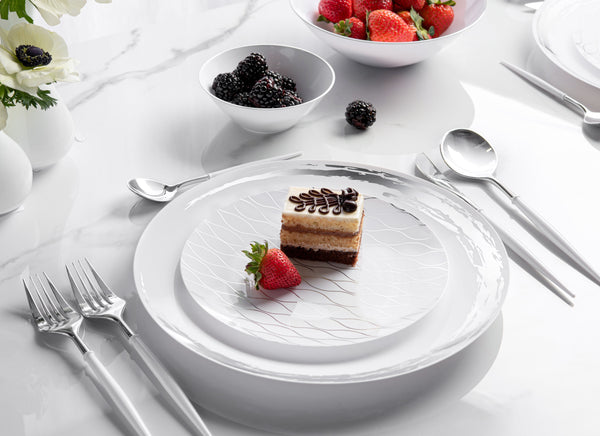 White and Silver Round Plastic Plates - Whisk