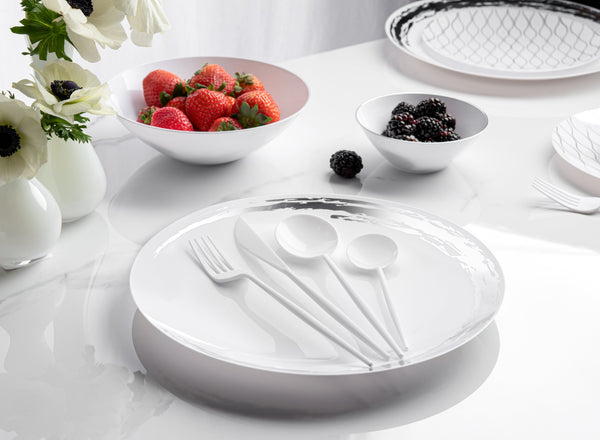 White and Silver Round Plastic Plates - Whisk