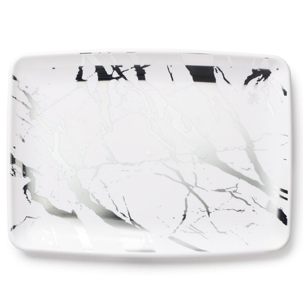 Marble White and Silver Rectangle Serving Dish - 2 Pack