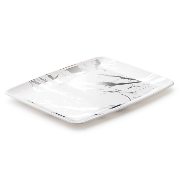 Marble White and Silver Rectangle Serving Dish - 2 Pack