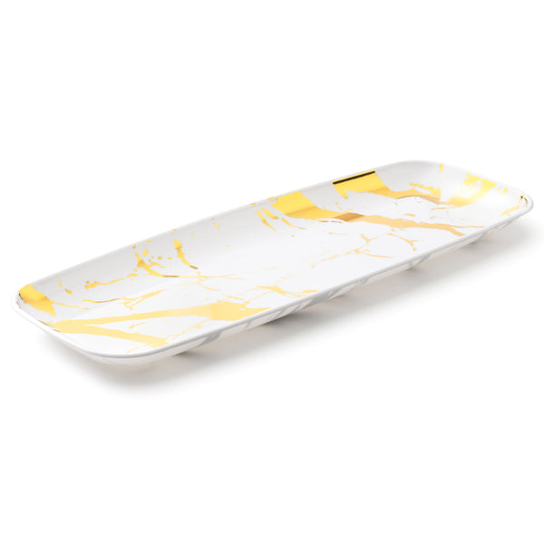 Marble White and Gold Oval Serving Dish - 2 Pack