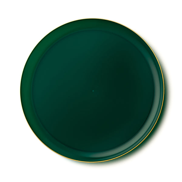 Green and Gold Round Plastic Plates - Edge