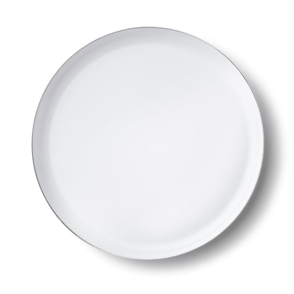 White and Silver Round Plastic Plates - Edge