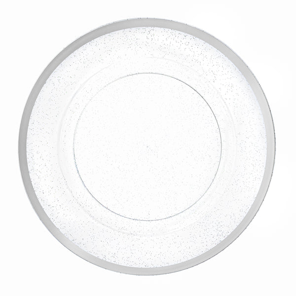 Silver Glitter 13″ Round Plastic Charger Plate - 4 Pack