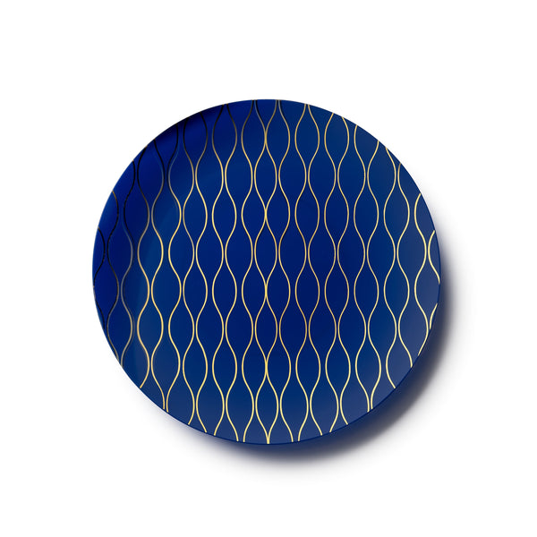 Blue and Gold Round Plastic Plates 10 Pack - Whisk