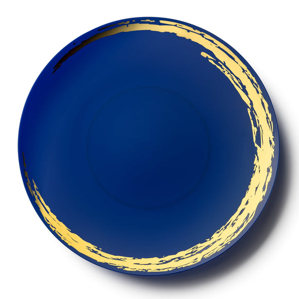 32 Piece Combo Blue and Gold Round Plastic Dinnerware Set (16 Servings) - Whisk