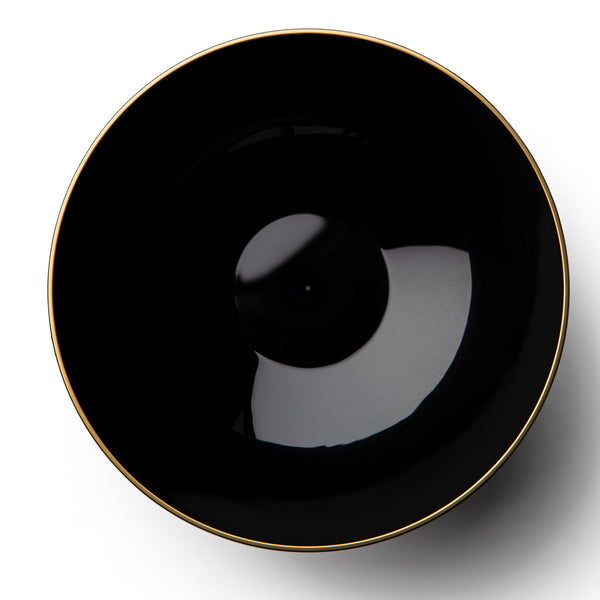 7 Inch Round Plastic Soup Bowl Black with Gold Rim