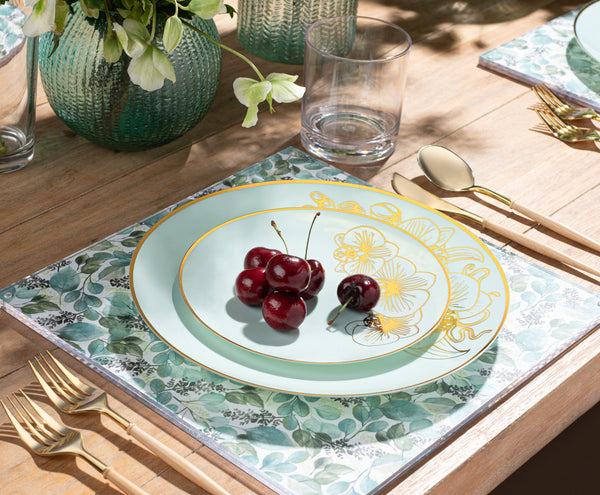 Antique Turquoise and Gold Round Plastic Plates - Orchid