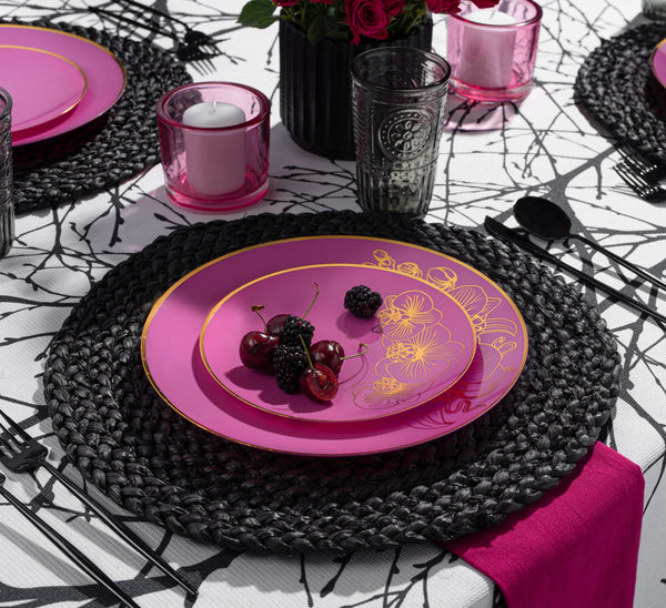 Fuchsia and Gold Round Plastic Plates - Orchid