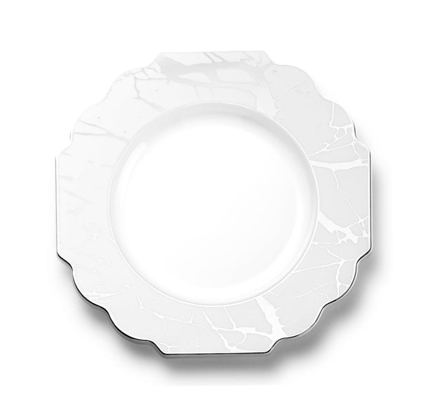 White and Silver Marble Plastic Plates