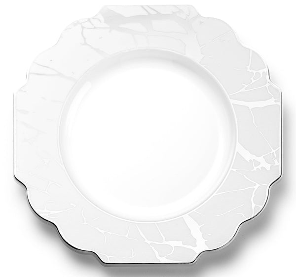White and Silver Marble Plastic Plates