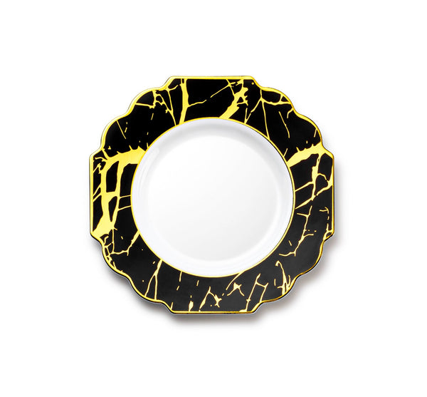 Black and Gold Marble Plastic Plate