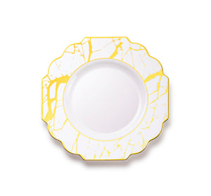 White and Gold Marble Plastic Plates