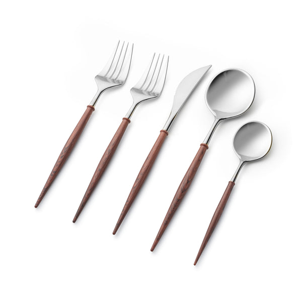 Noble Collection Silver And Wood Red Flatware Set 40 Count-Setting for 8