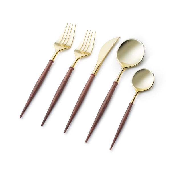 Noble Collection Gold And Wood Red Flatware Set 40 Count-Setting for 8
