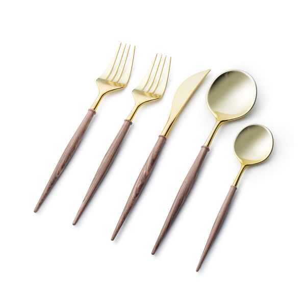 Noble Collection Gold And Wood Brown Flatware Set 40 Count-Setting for 8