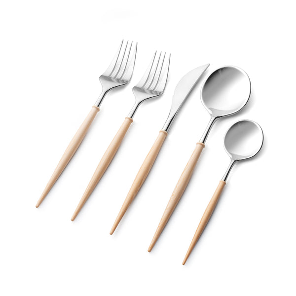Noble Collection Silver And Wood Cream Flatware Set 40 Count-Setting for 8
