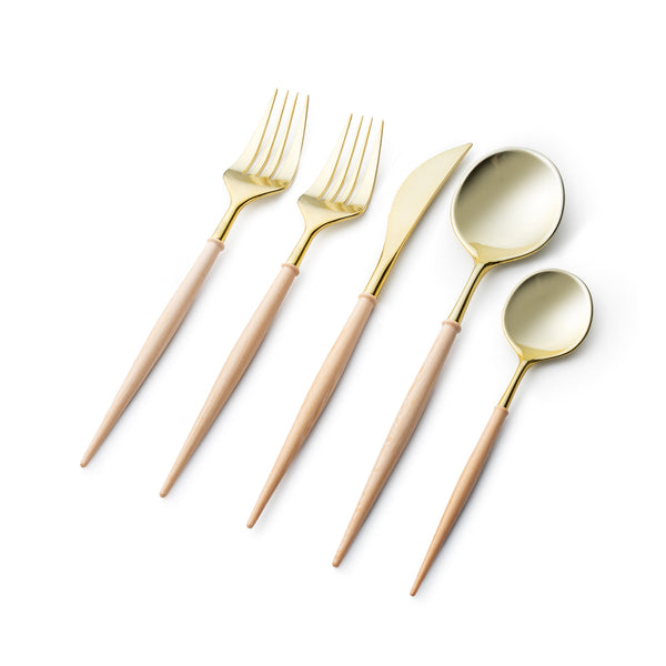 Noble Collection Gold And Wood Cream Flatware Set 40 Count-Setting for 8