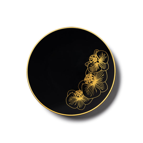 Black and Gold Round Plastic Plates - Orchid