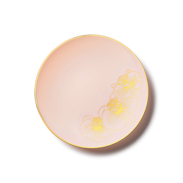 Antique Pink and Gold Round Plastic Plates - Orchid