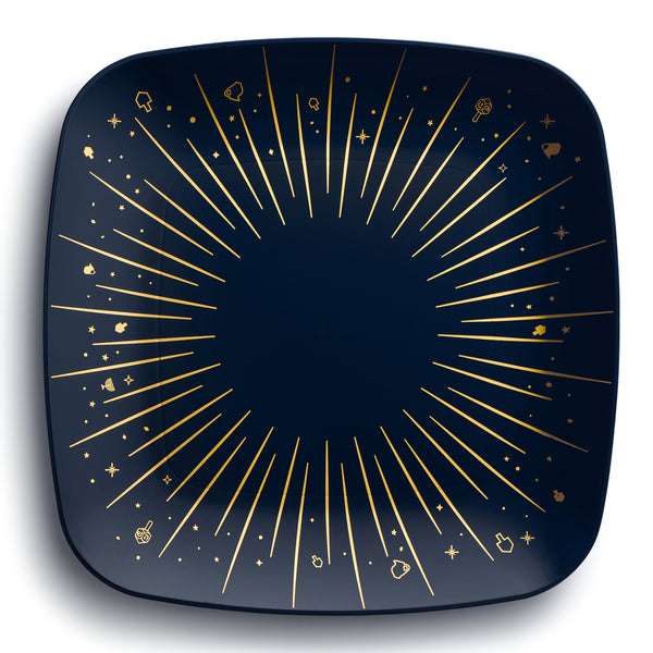 Blue and Gold Square Plastic Plates 10 Pack - Chanukah