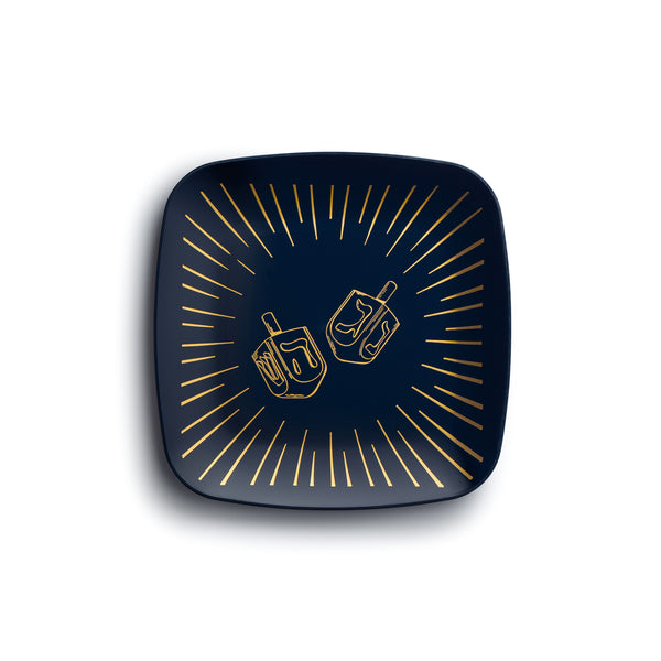 32 Piece Combo Blue and Gold Square Plastic Dinnerware Set 10" and 7.25" (16 Servings) - Chanukah