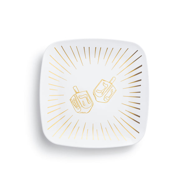 White and Gold Square Plastic Plates 10 Pack - Chanukah