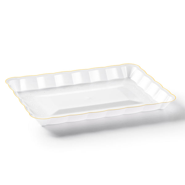 Scalloped White and Gold Rectangular Serving Tray - 4 Count