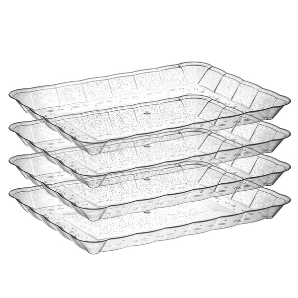 Scalloped Silver Glitter Rectangular Serving Tray - 4 Count