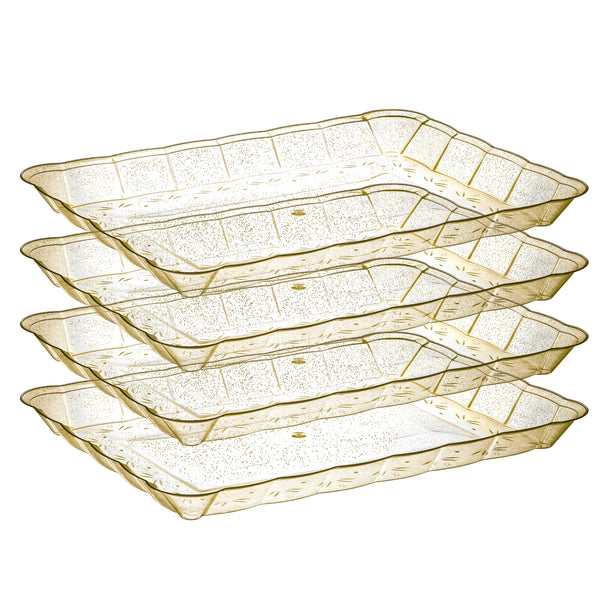 Scalloped Gold Glitter Rectangular Serving Tray - 4 Count