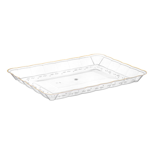 Scalloped Clear and Gold Rectangular Serving Tray - 4 Count