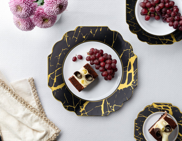 Black and Gold Marble Plastic Plates