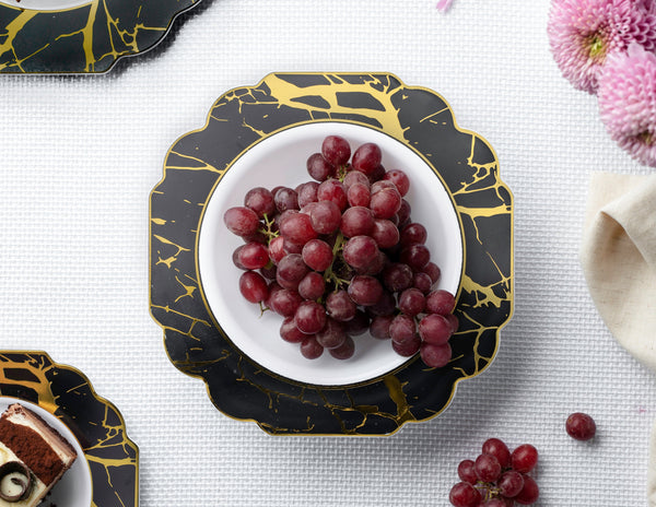 Black and Gold Marble Plastic Plates