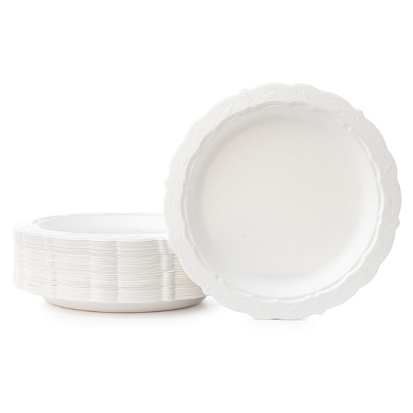 100% Compostable Paper Plates Round Natural Disposable Sugar Cane Bagasse Plate, Eco-Friendly - Green Leaf