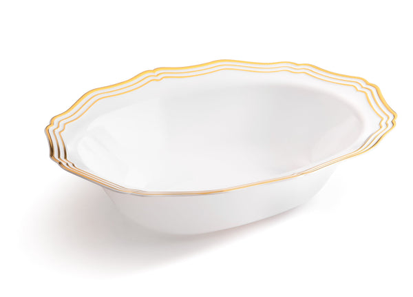 White and Gold Oval Plastic Serving Bowls 2 Pack - Aristocrat