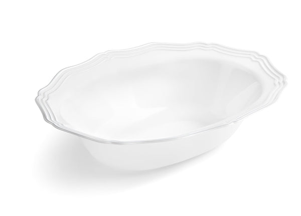 White and Silver Oval Plastic Serving Bowls 2 Pack - Aristocrat