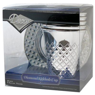 Silver Plastic Diamond Kiddish Cup 5 Pack W/Trays - Posh Setting