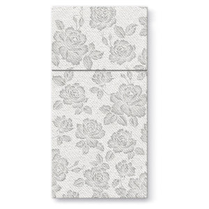 Subtle Roses Airlaid Silver Pocket Napkin 1/8 Fold - 25 pack - Posh Setting
