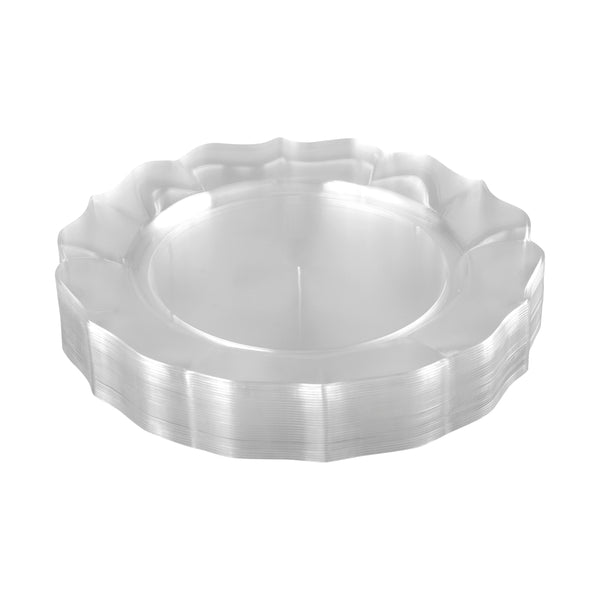 40 Pack Clear Round Plastic Dinnerware Value Set  (20 Guests) - Scalloped