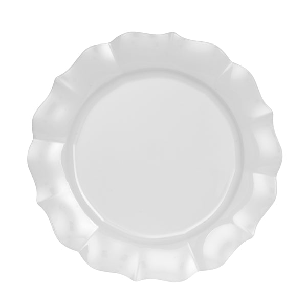 White Round Plastic Plates - Scalloped