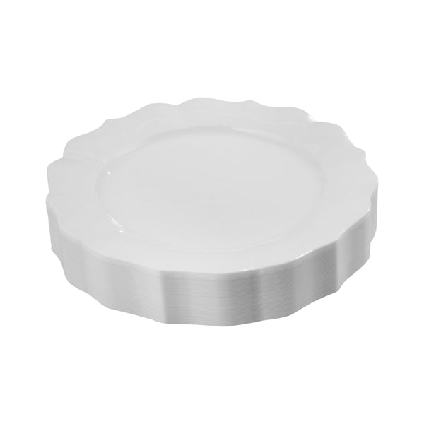 10.25 Inch White Round Plastic Dinner Plate - Scalloped - Posh Setting