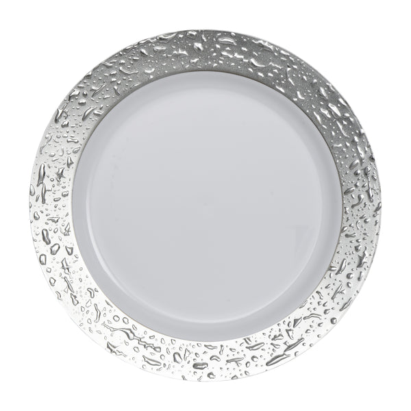 10.25 Inch White and Silver Round Plastic Salad Plate - Ros'ee - Posh Setting