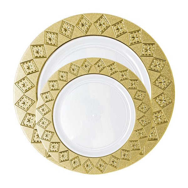 40 Piece White and Gold Round Plastic Dinnerware Value Set (20 Servings) - Imperial