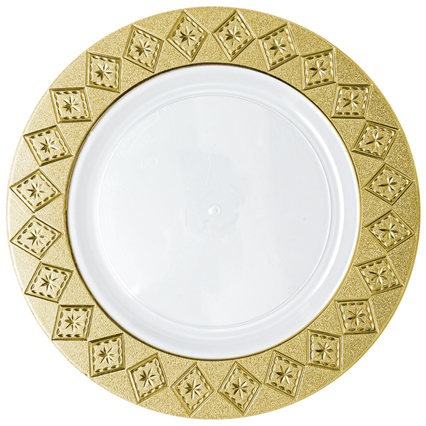 10.25 Inch White and Gold Round Plastic Dinner Plate - Imperial - Posh Setting
