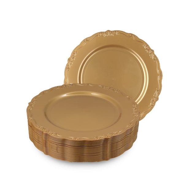10 Inch Gold Round Plastic Dinner Plate - Casual - Posh Setting